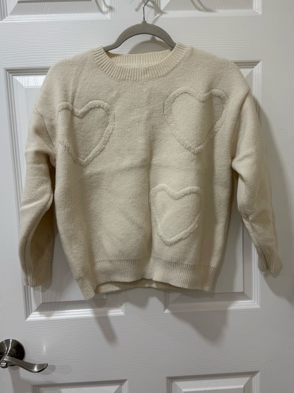 Cream Heart-Accent Crewneck Sweater - Women